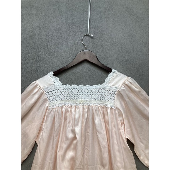 Vtg Christian Dior Womens Nightgown Pink Long Sleeve Satin Lace Nordstrom M - Picture 2 of 8